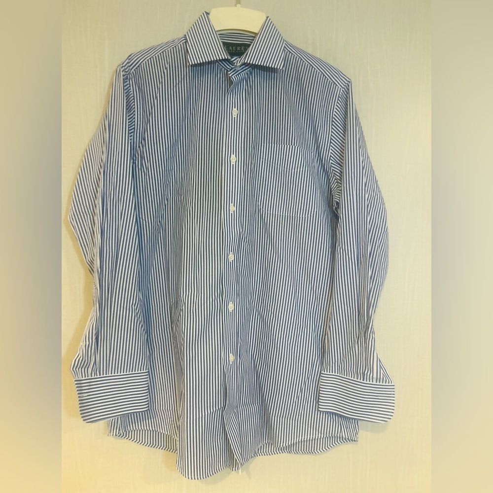 Ralph Lauren Men's Blue and White Pinstripe Dress Shirt